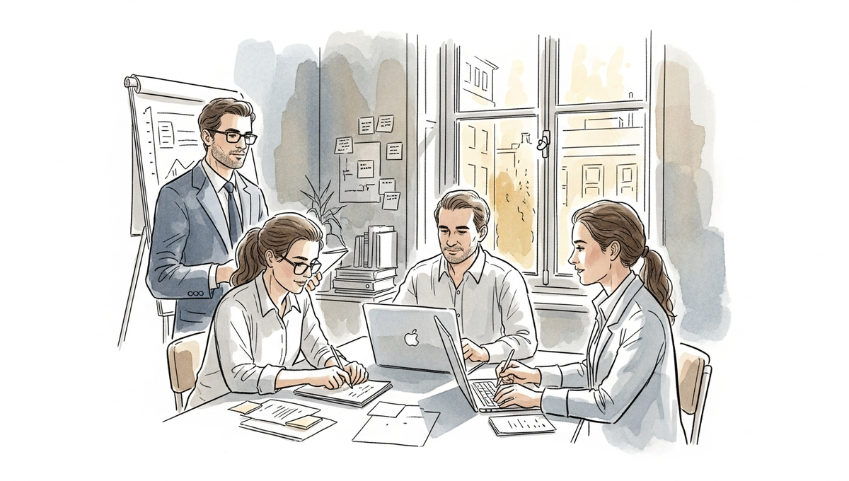 Business meeting between four team members