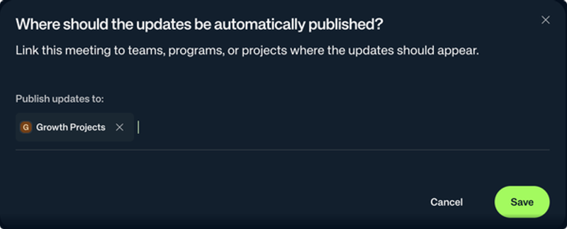 Publish to — link a meeting to one or more Execution Scopes
