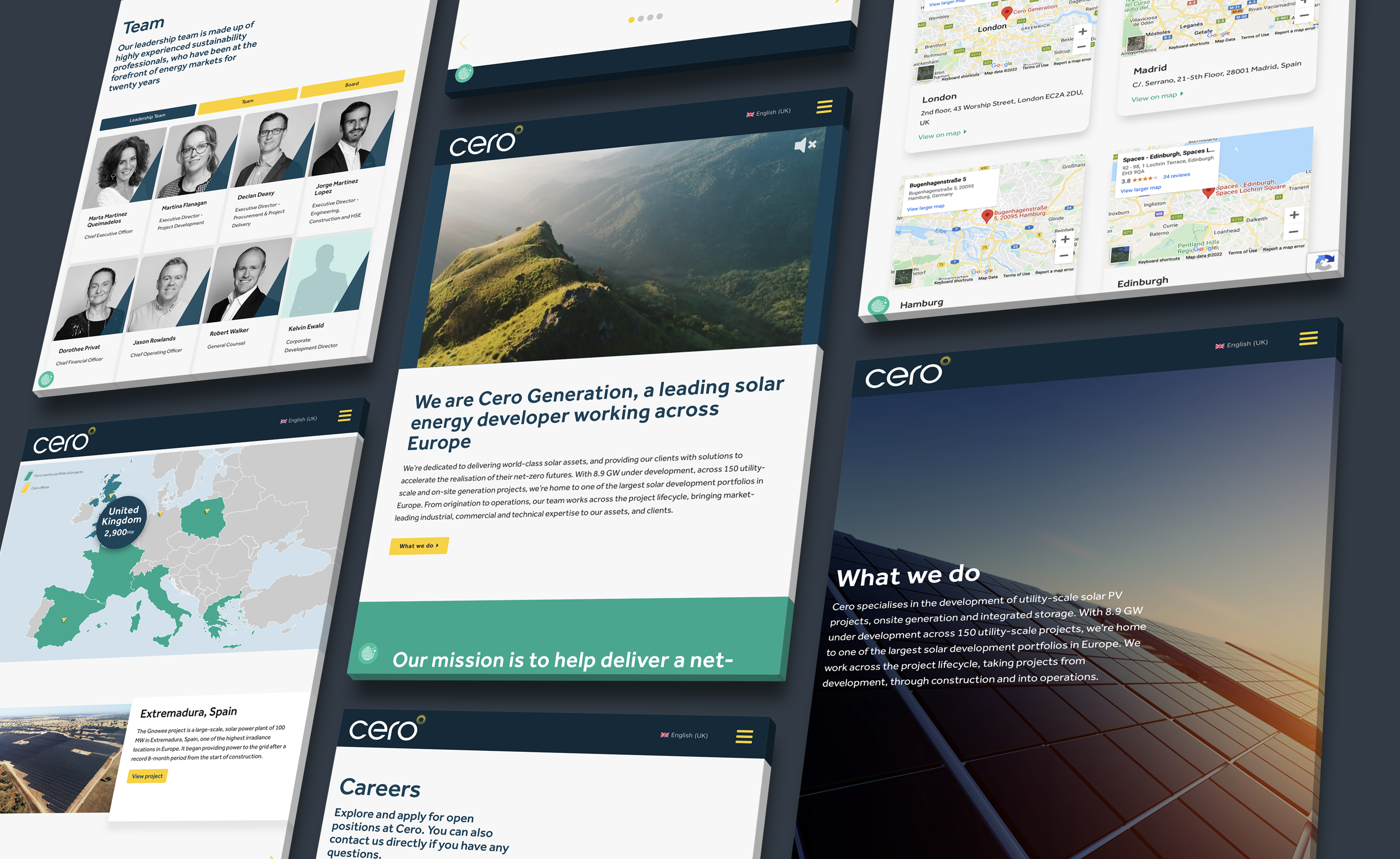 An isometric gallery of Cero Generation website pages