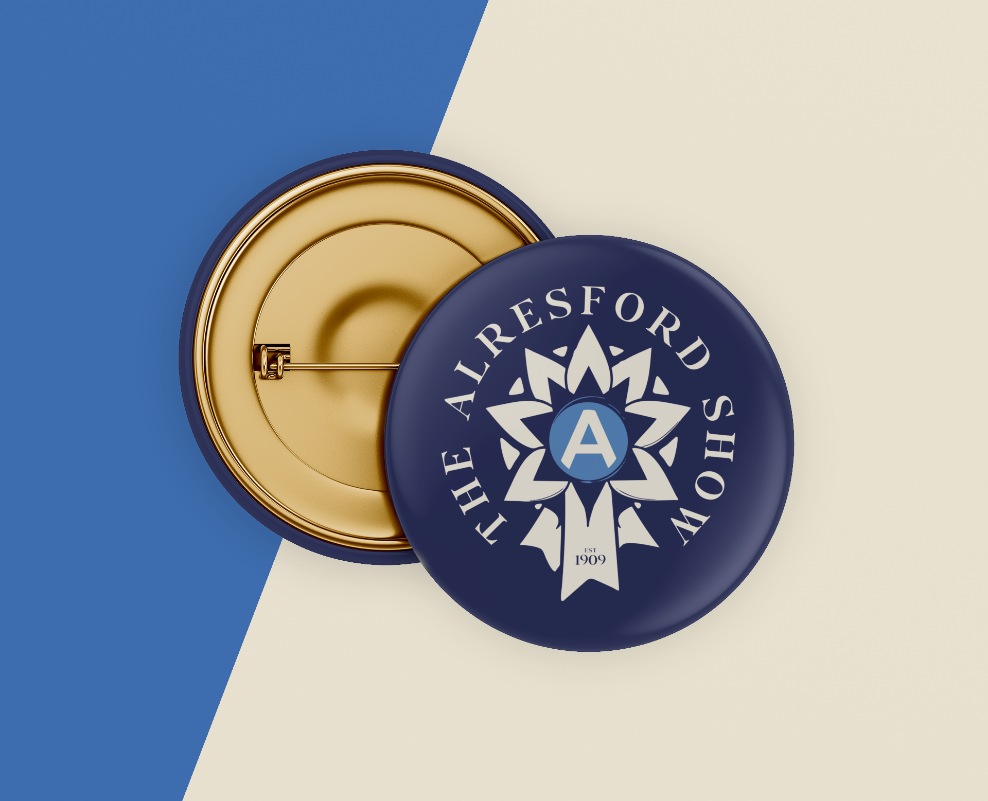 Alresford Show button badge featuring new rosette logo