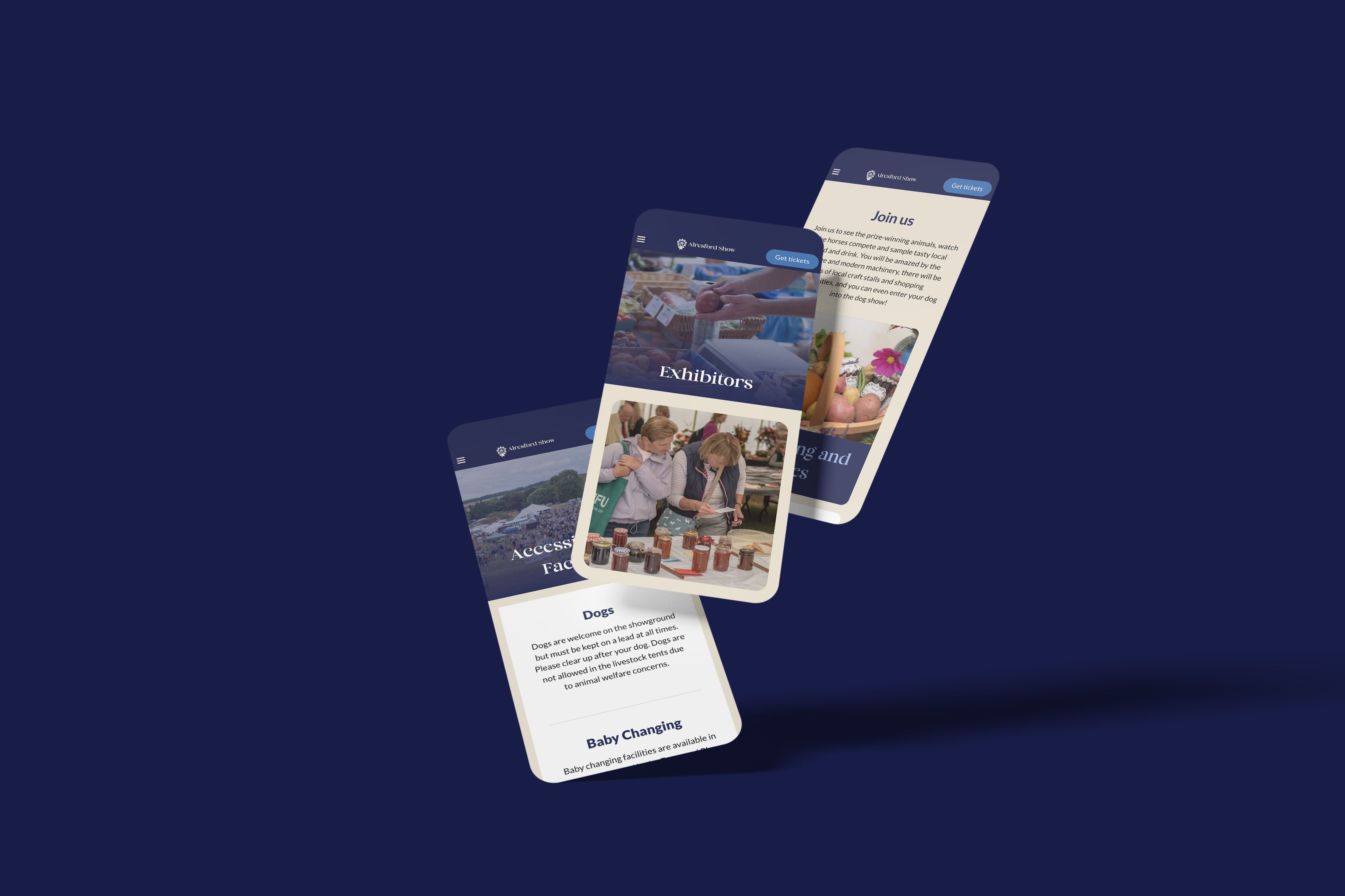 Alresford Show website shown on responsive mobile screens