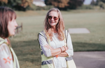 April Turner of NOSY chats to Sally while picking up litter in Victoria Recreation ground in Newport