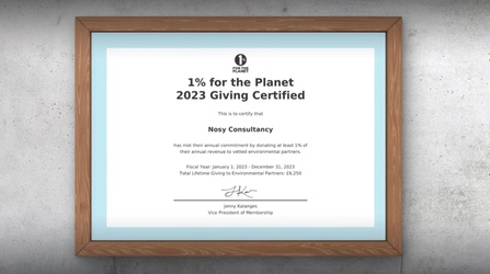 1% for the Planet Certificate - NOSY Creative Agency