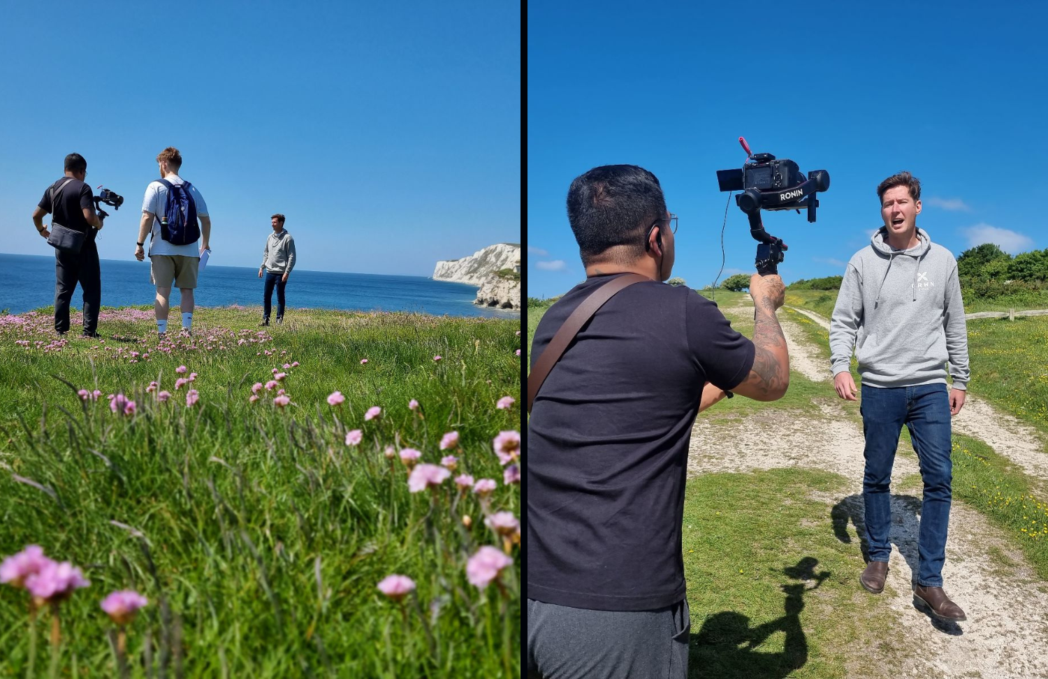 Behind the scenes photo of the NOSY team filming Nick Joyce of GRWN Group