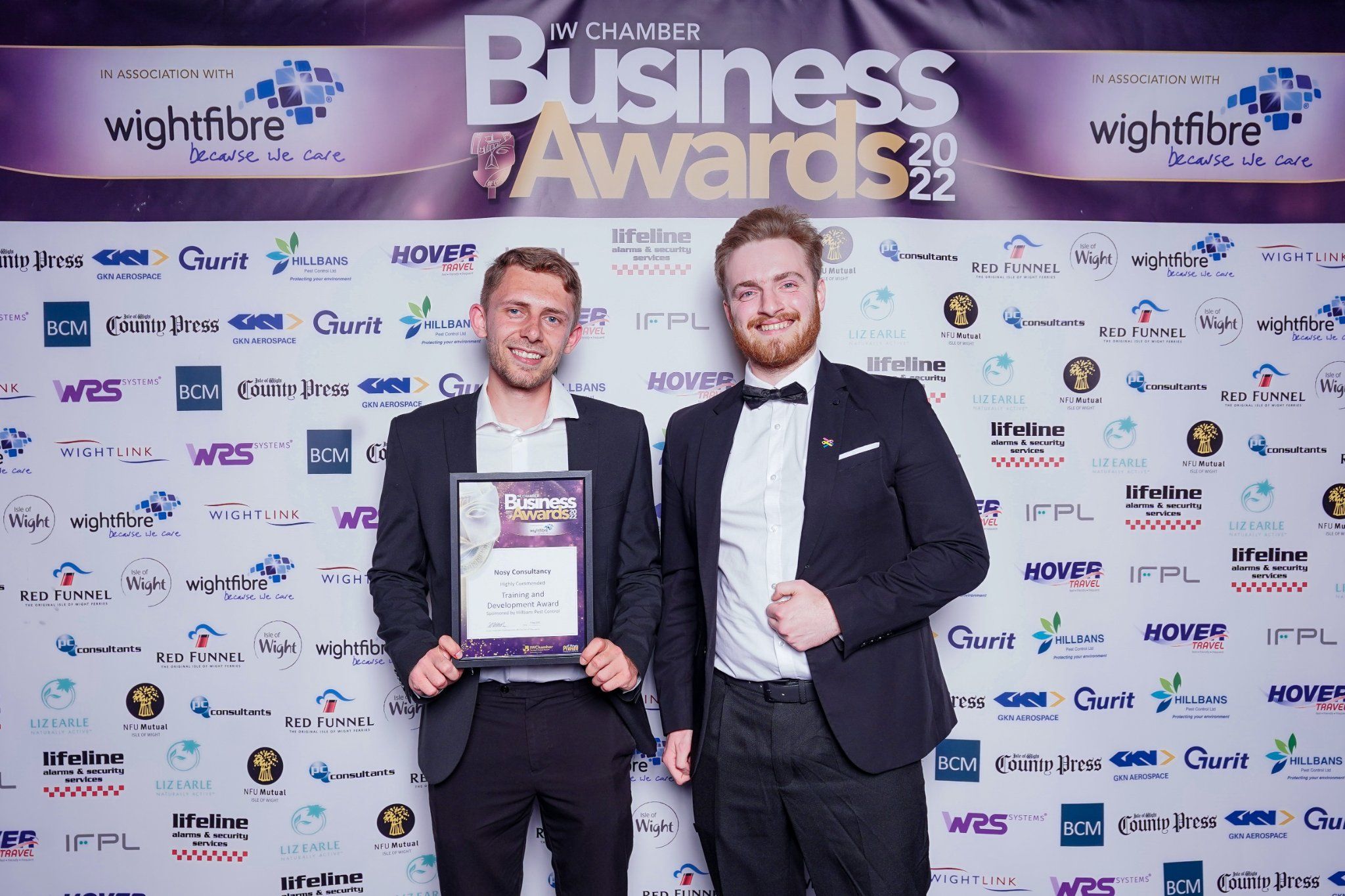 Reno Hughes & Matt Greg at the Isle of Wight Chamber Awards 2022 representing NOSY