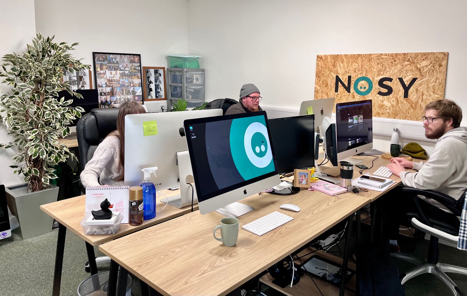 April, Scott, and Richard working at the new office at Building 41 in Northwood