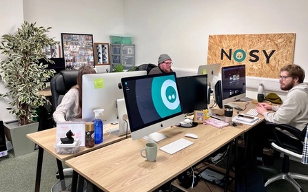 April, Scott, and Richard working at the new office at Building 41 in Northwood