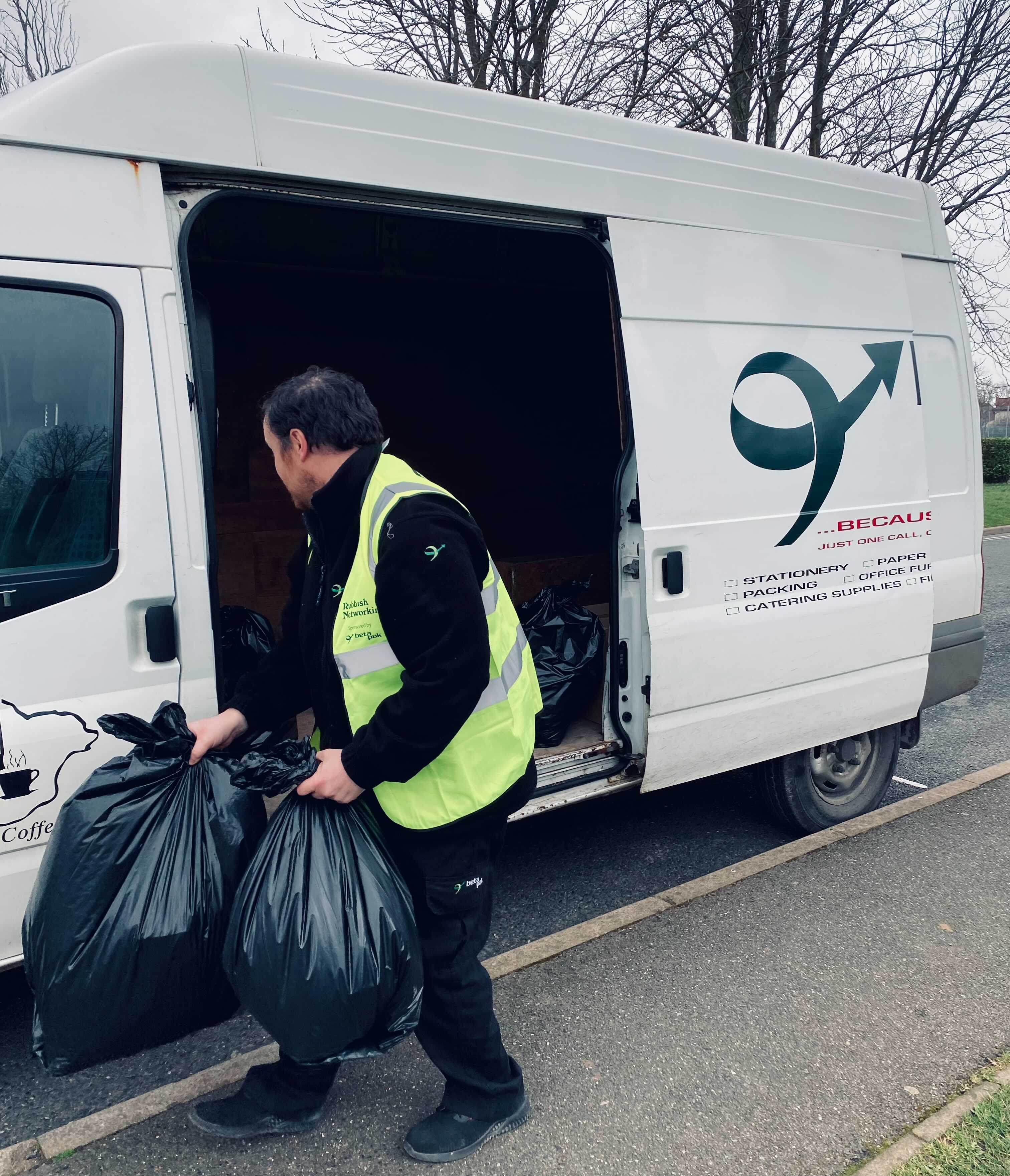 A photo of Betapak, collecting the rubbish we found at our first event at Seaclose Park, Newport