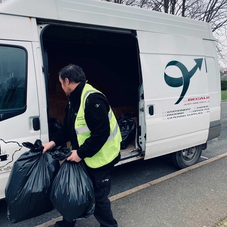 A photo of Betapak, collecting the rubbish we found at our first event at Seaclose Park, Newport