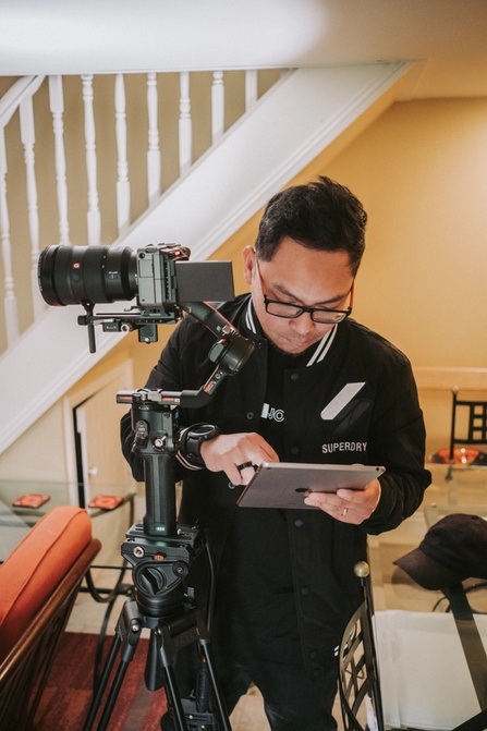 Laurence Montalbo planning a shoot on site