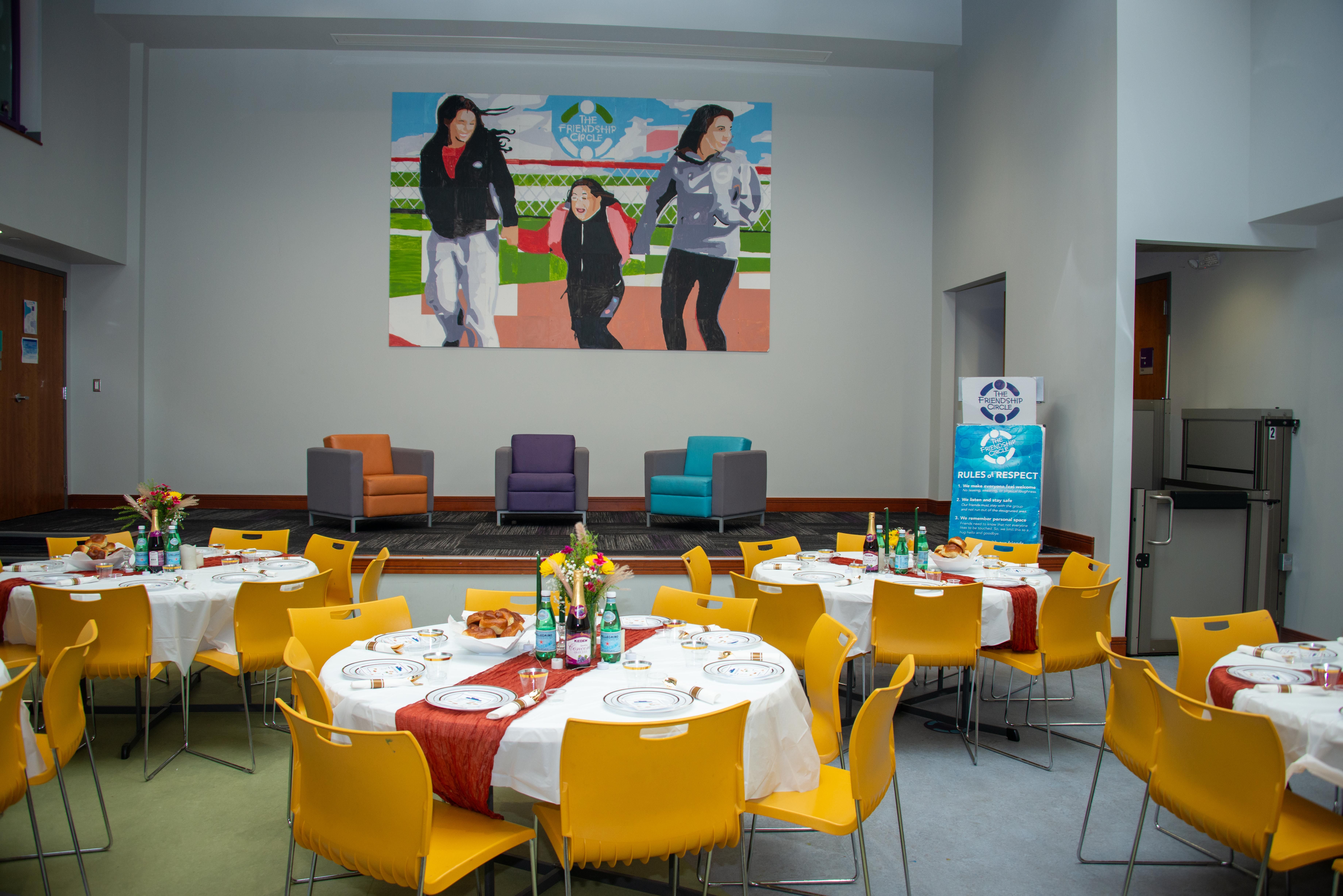 A banquet hall in a Friendship Circle Space