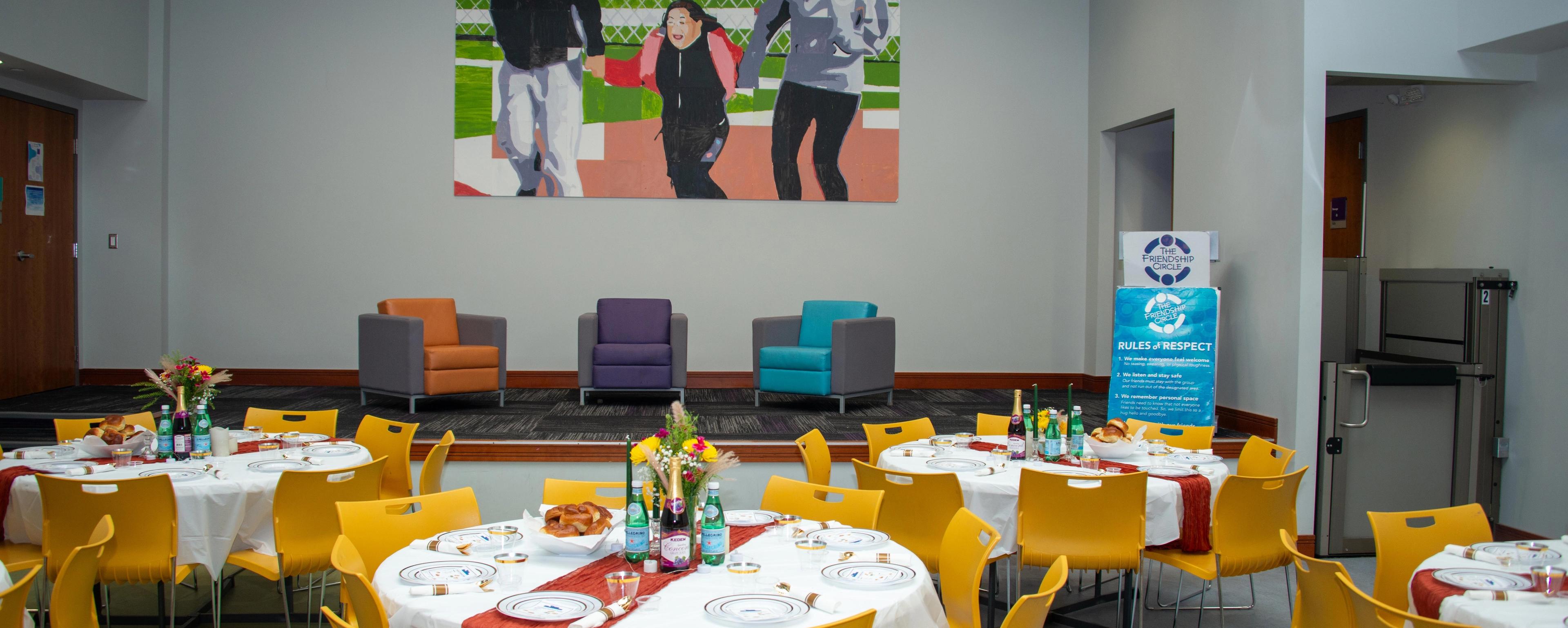 A banquet hall in a Friendship Circle Space