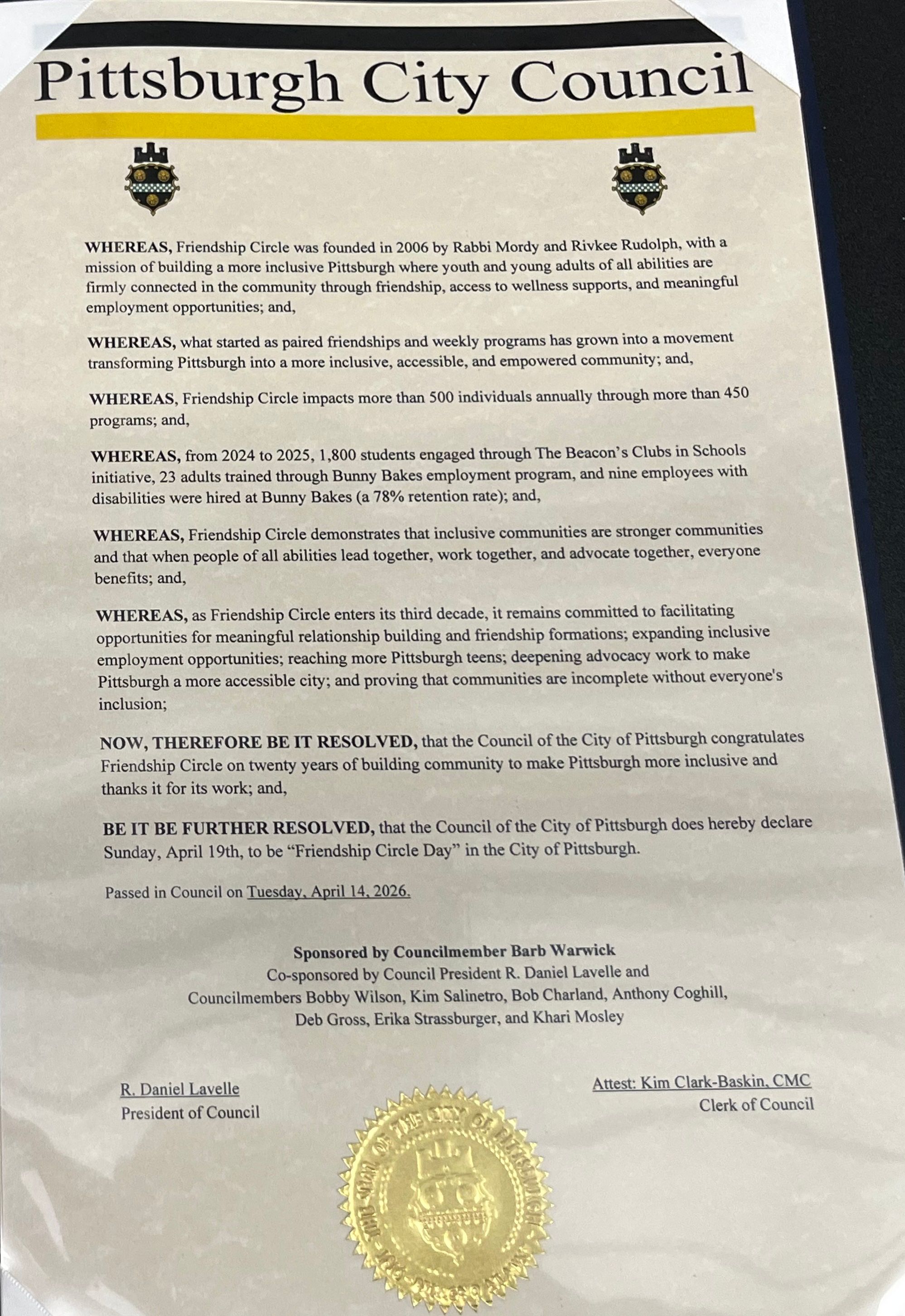 Photo of the City Council Proclamation