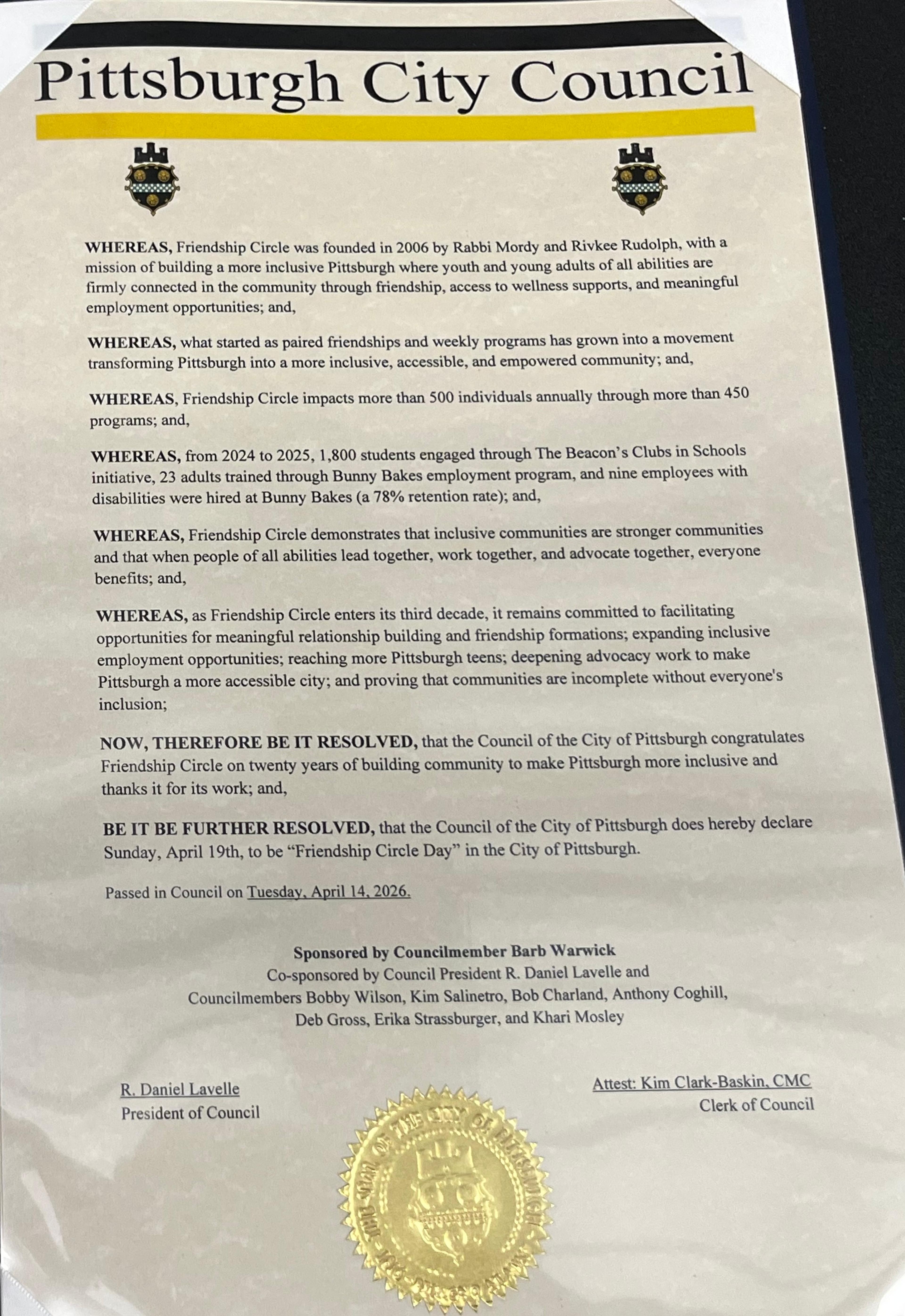 Photo of the City Council Proclamation