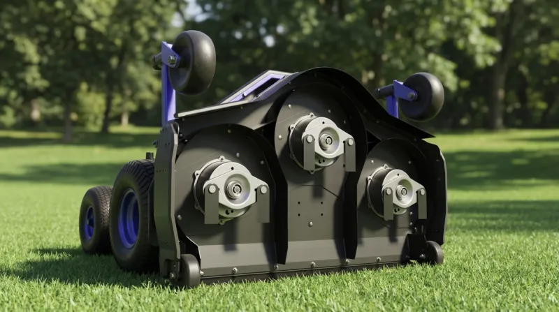 Winterizing a commercial robotic mower with a cleaned cutting deck, sharp blades.