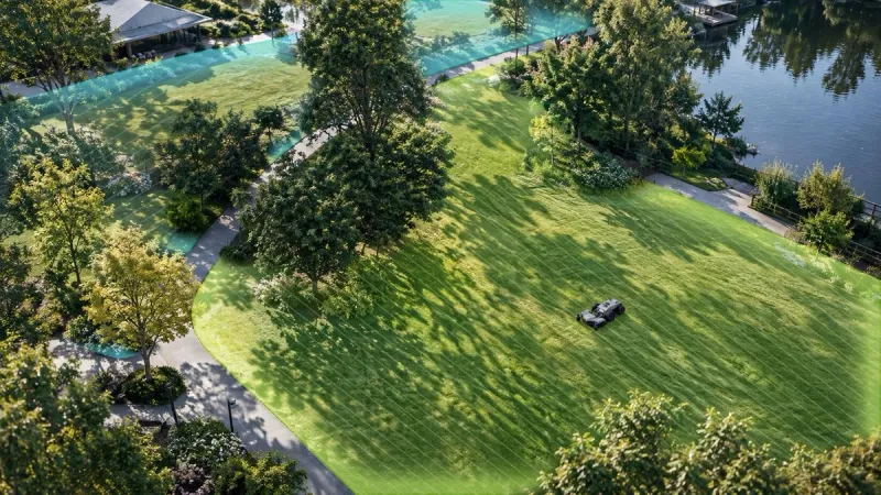 Commercial robotic mower mowing area and boundary setup