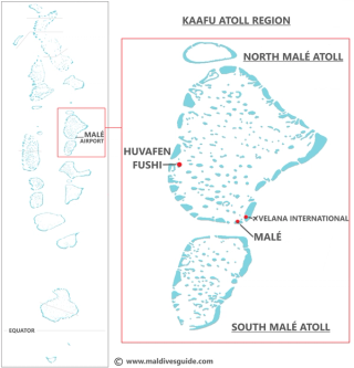 Huvafen Fushi Maldives speedboat transfer map