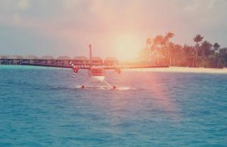 Seaplane at sunset