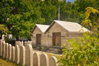 A cemetery in Malé, Maldives. The burial mausoleums of Sultans who ruled the Maldives after the conversion to Islam