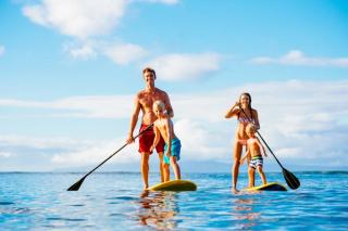 Family paddleboarding