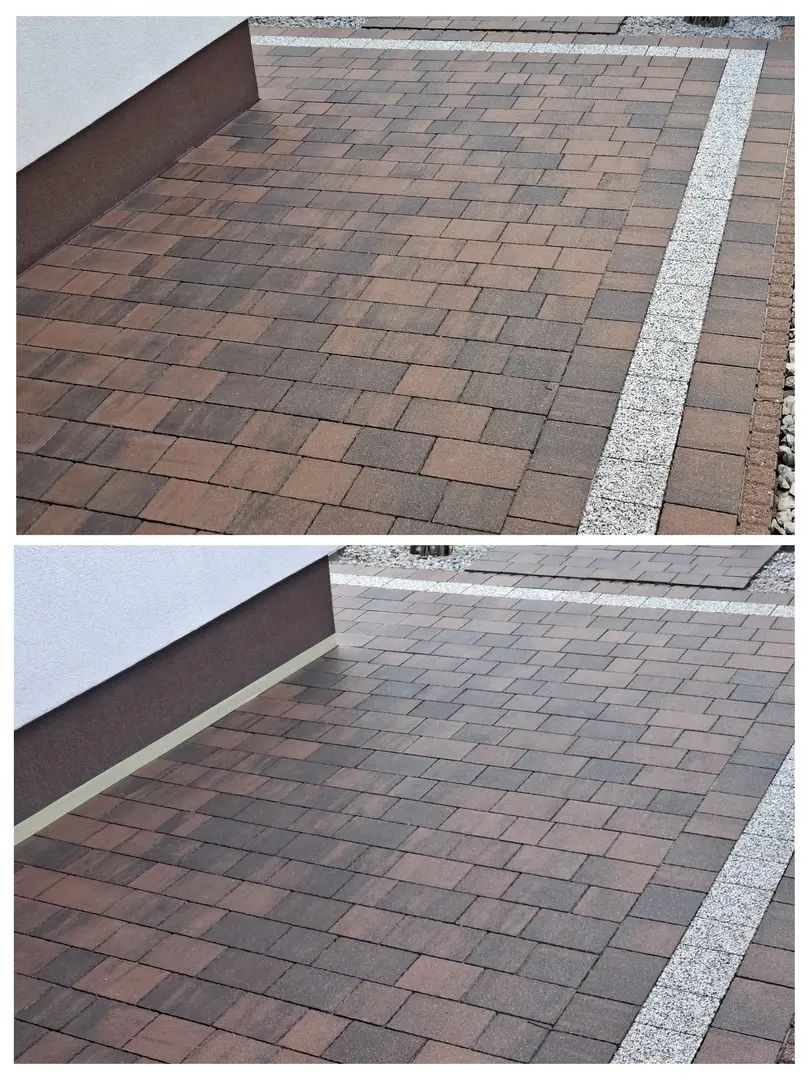 Kolaż przed i po — efekt mycia nawierzchni