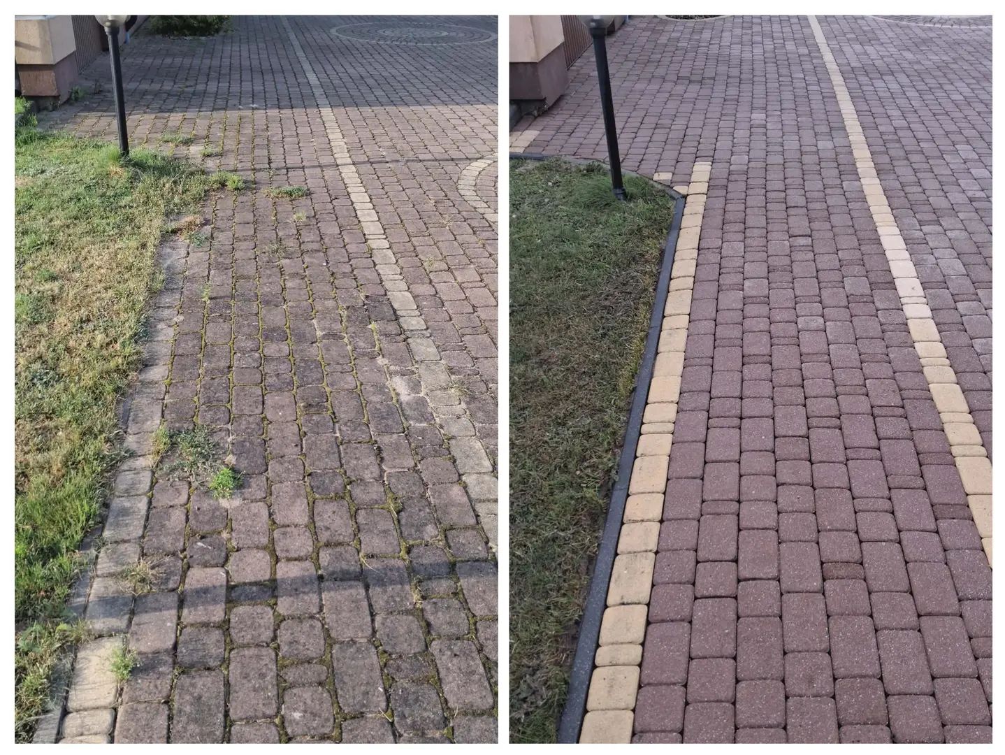 Kolaż przed i po — efekt mycia nawierzchni