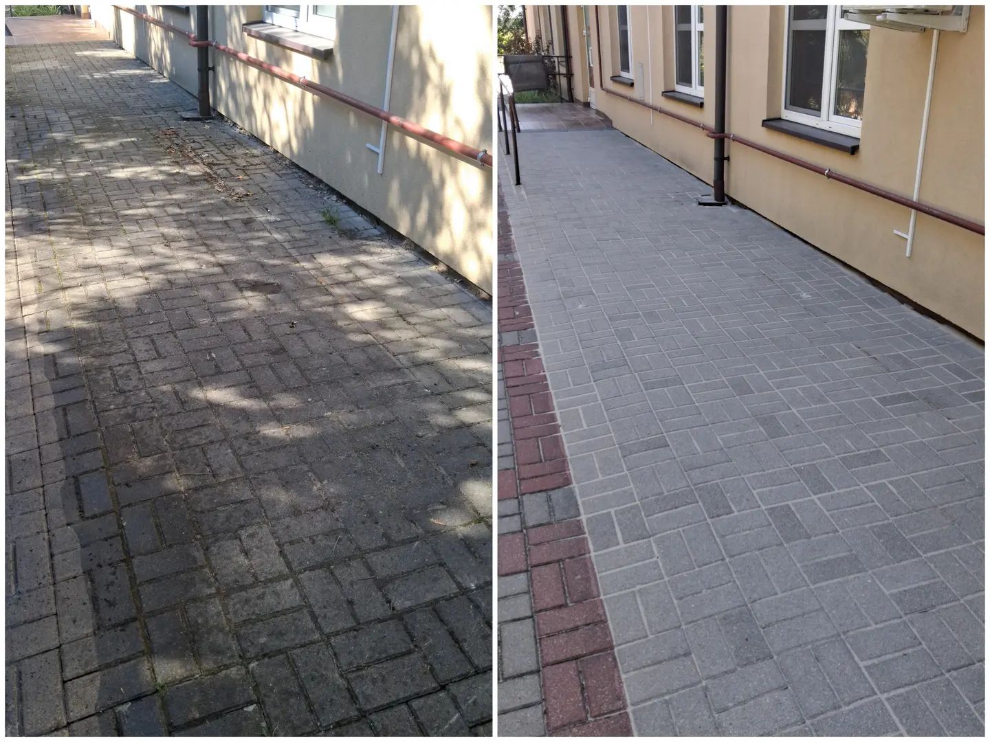 Kolaż przed i po — efekt mycia nawierzchni