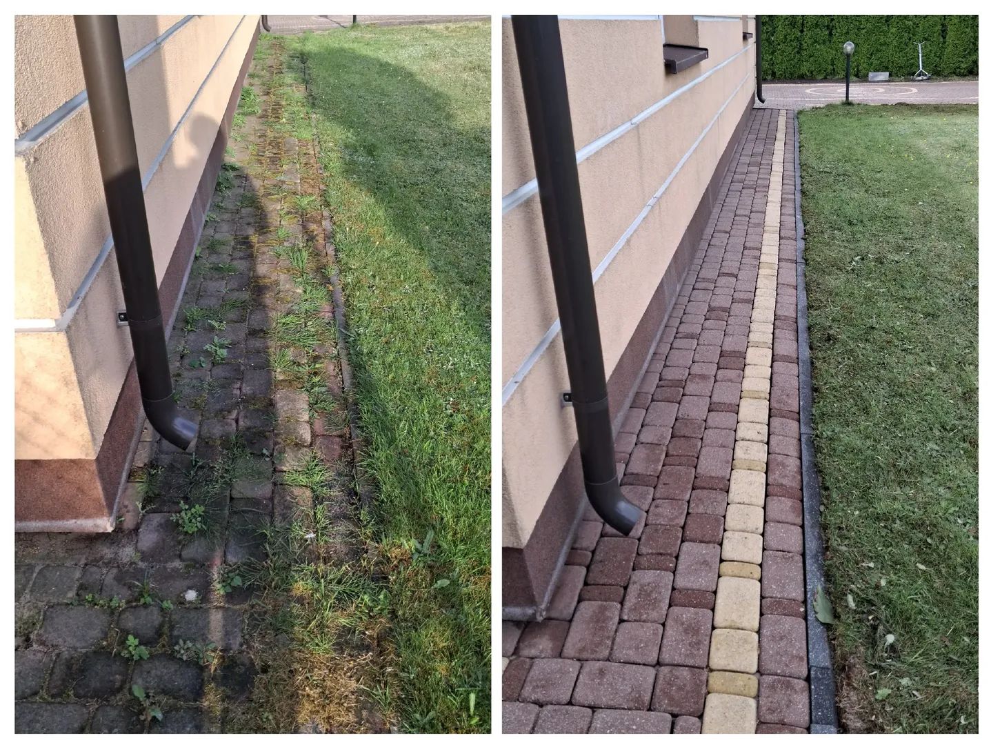 Opaska wokół budynku przed i po czyszczeniu