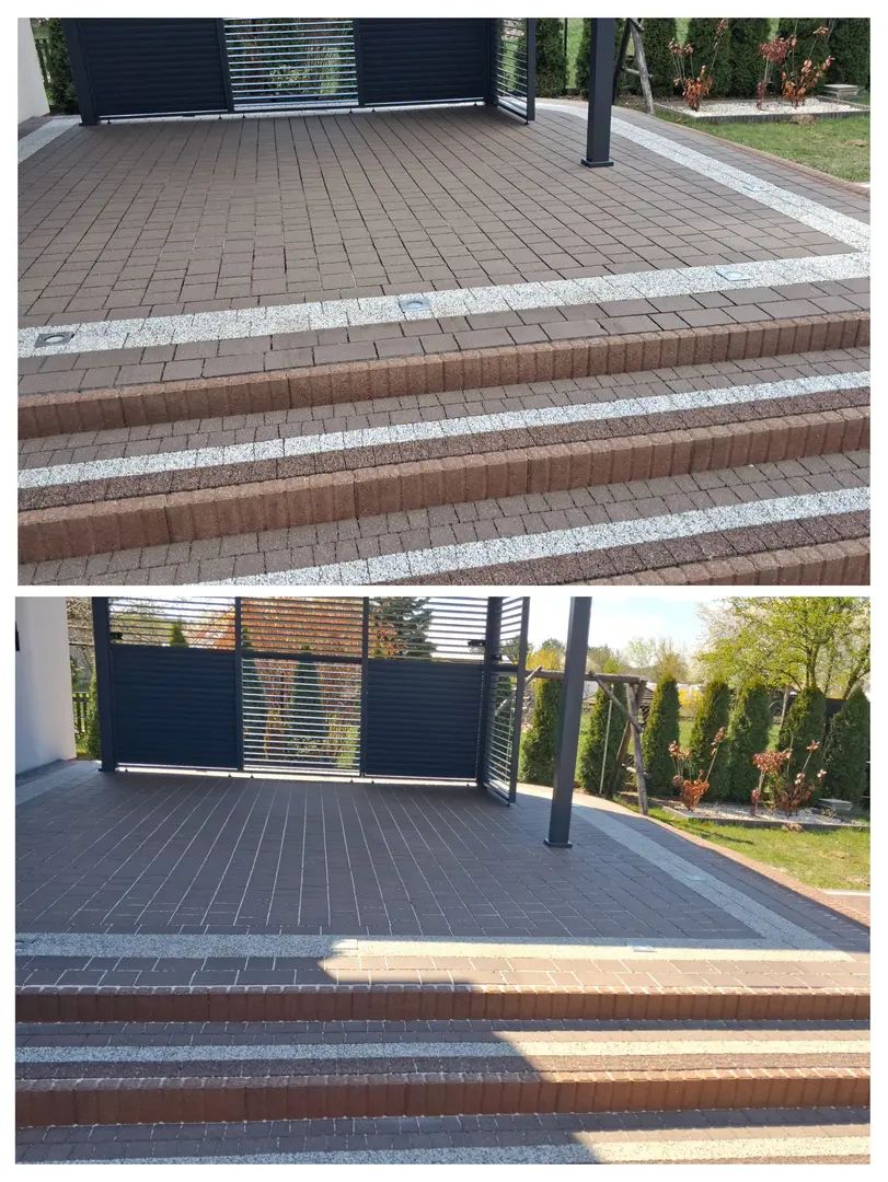 Kolaż przed i po — efekt mycia nawierzchni
