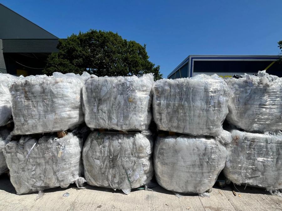 Baled plastic film stacked in the Greenview yard