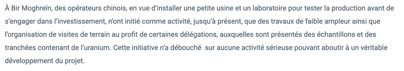 Mauritanian article on Tiris pilot plant built by prospective Chinese investors
