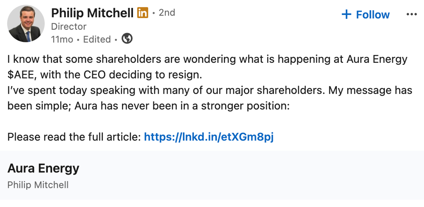 Philip Mitchell LinkedIn post