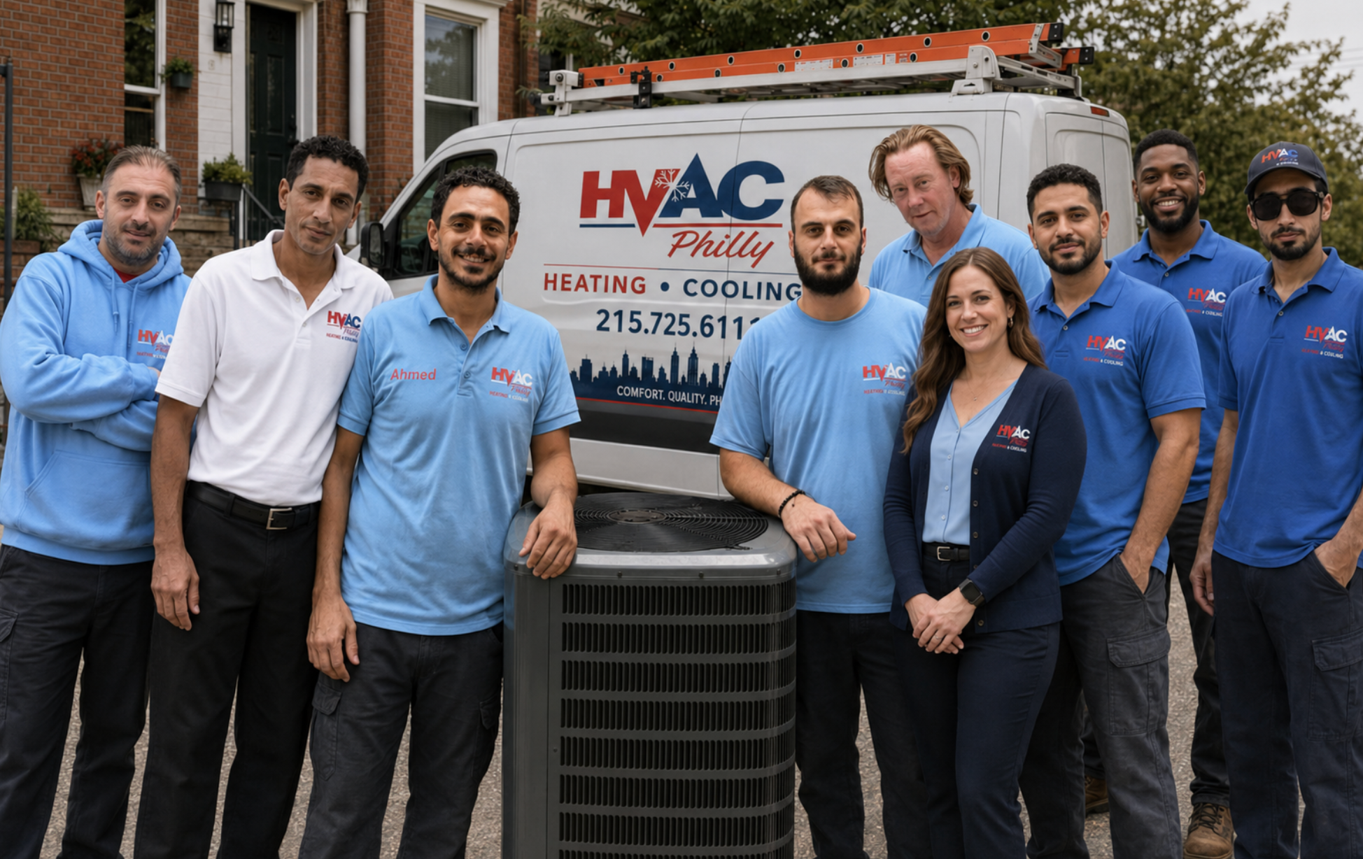 HVAC Philly technician servicing an air conditioning system in Philadelphia