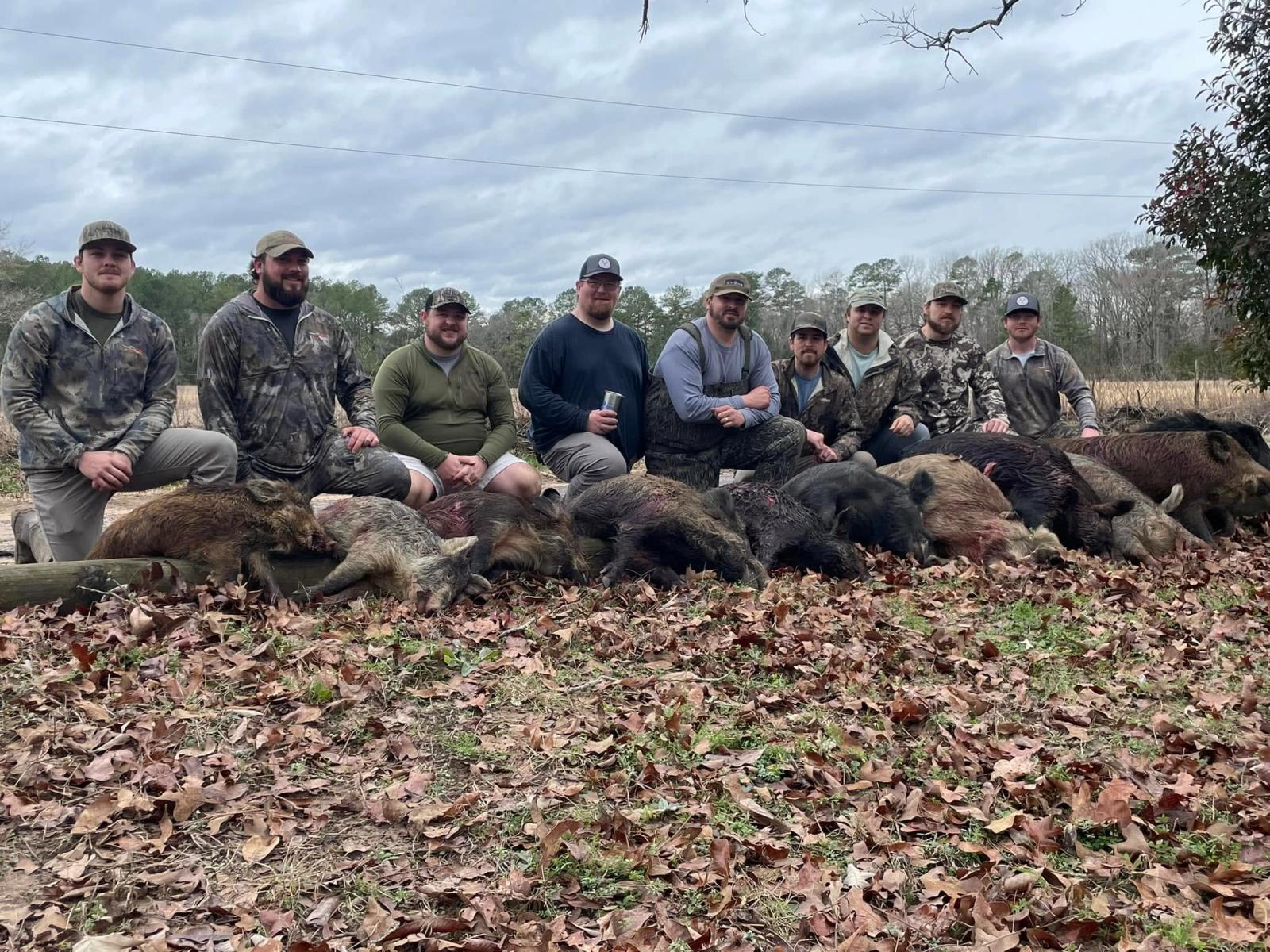 Group Hog Hunt Harvest at Boggy Creek Outfitters in Bivins, Texas