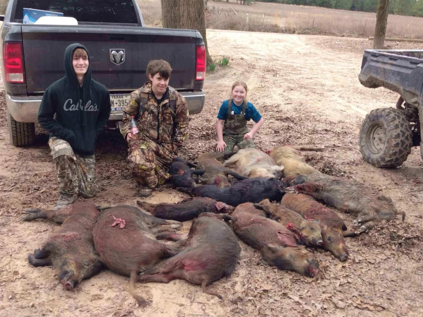 Youth Hog Hunt Group at Boggy Creek Outfitters in Bivins, Texas