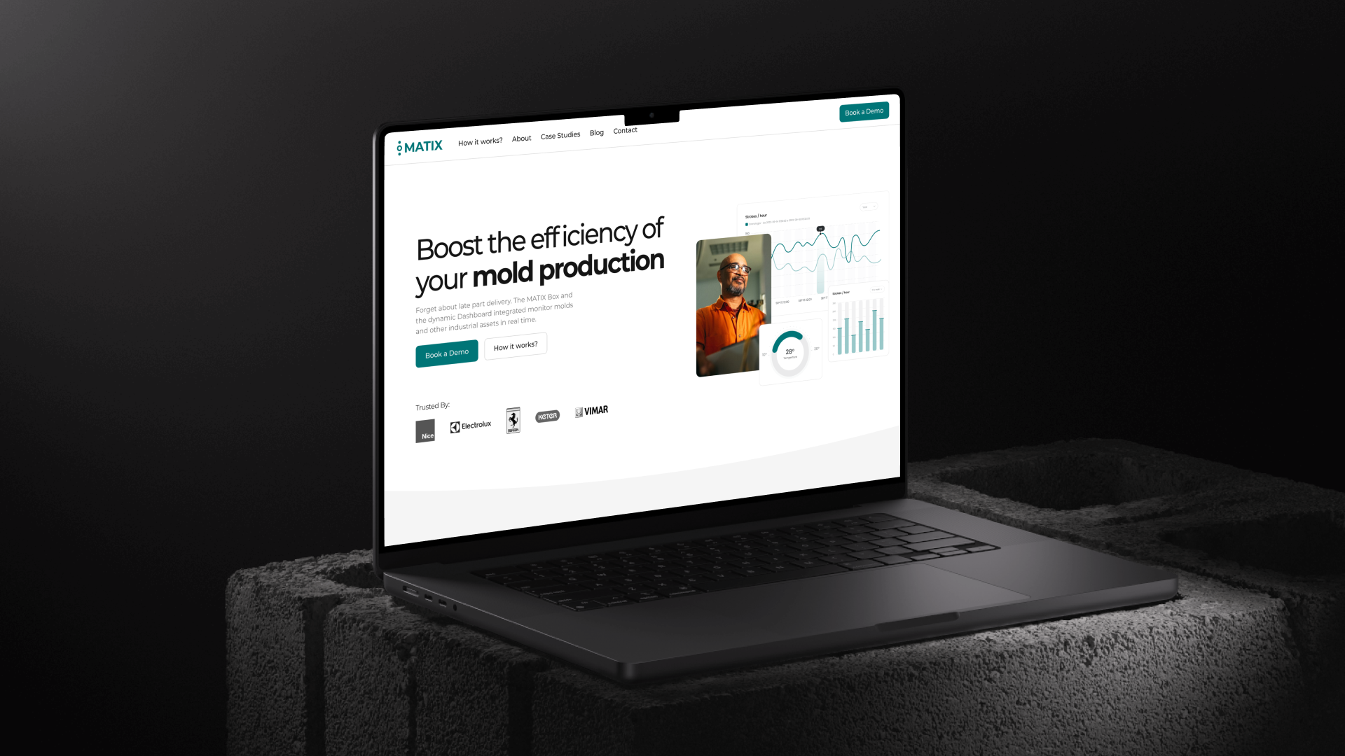 Matix website homepage on a laptop, redesigned and developed by VX.STUDIO.