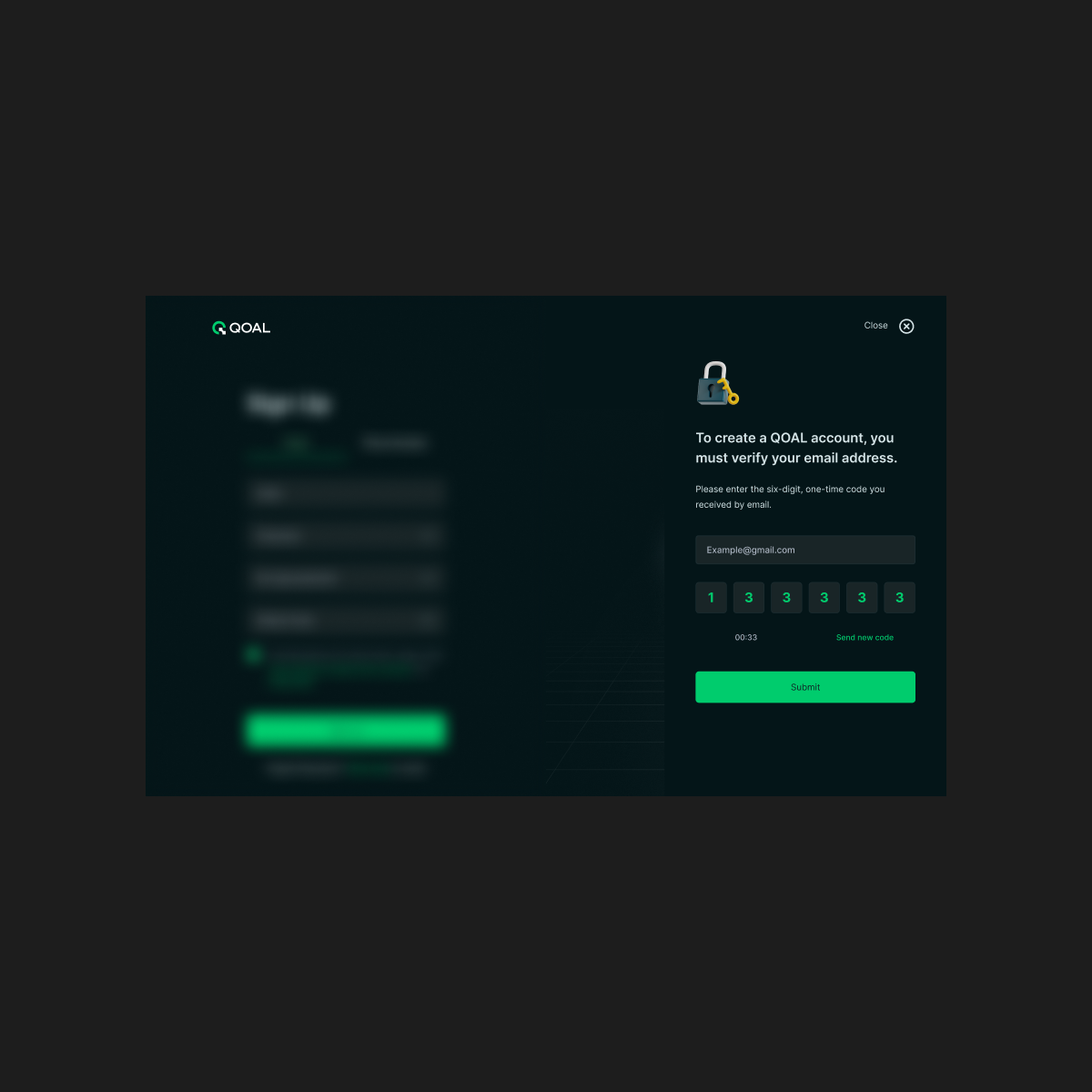 QOAL website section on desktop, showing how users sign in and verify their identity.