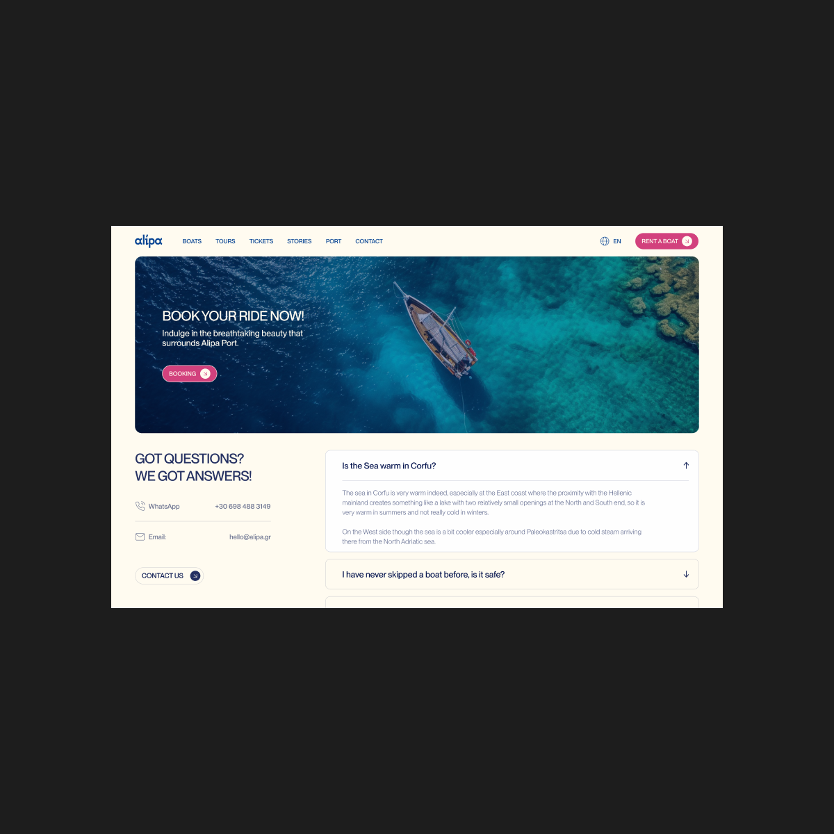 Call-to-action section on the Alipa website inviting travelers to book an experience.