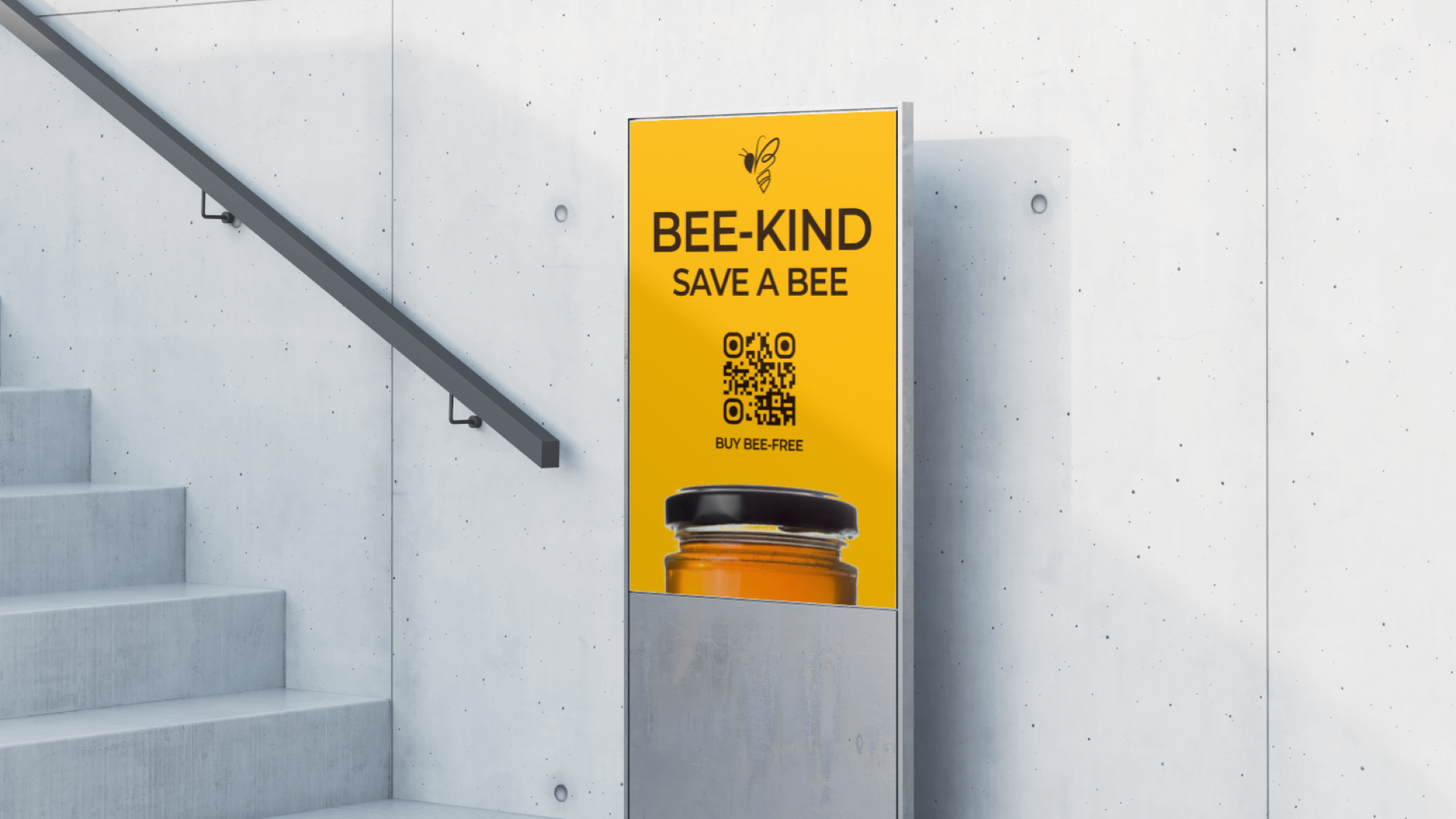 Bee-io commercial sign featuring the brand logo.