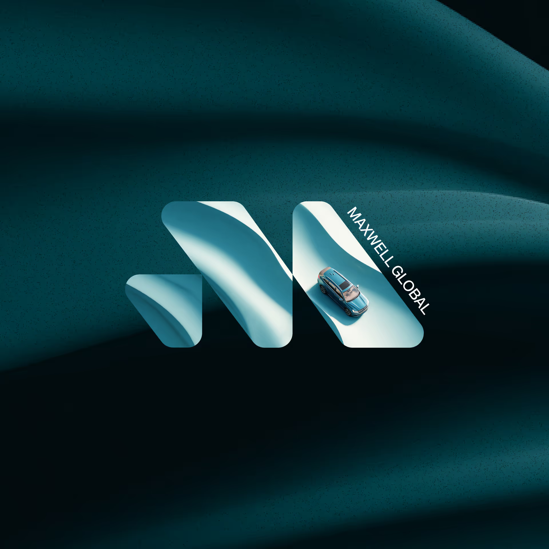 Maxwell Global logo on dark teal fabric