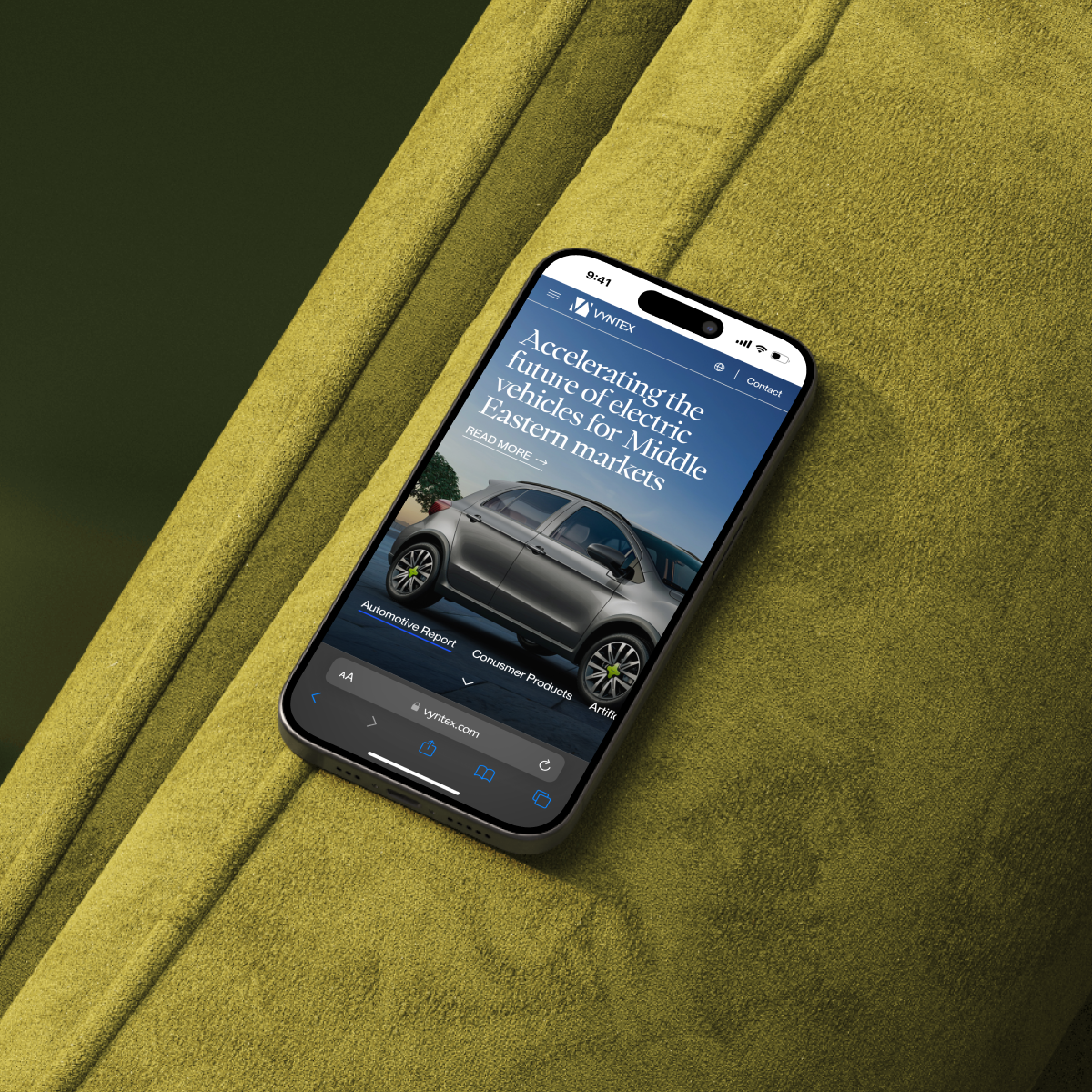 VYNTEX homepage hero on a phone.