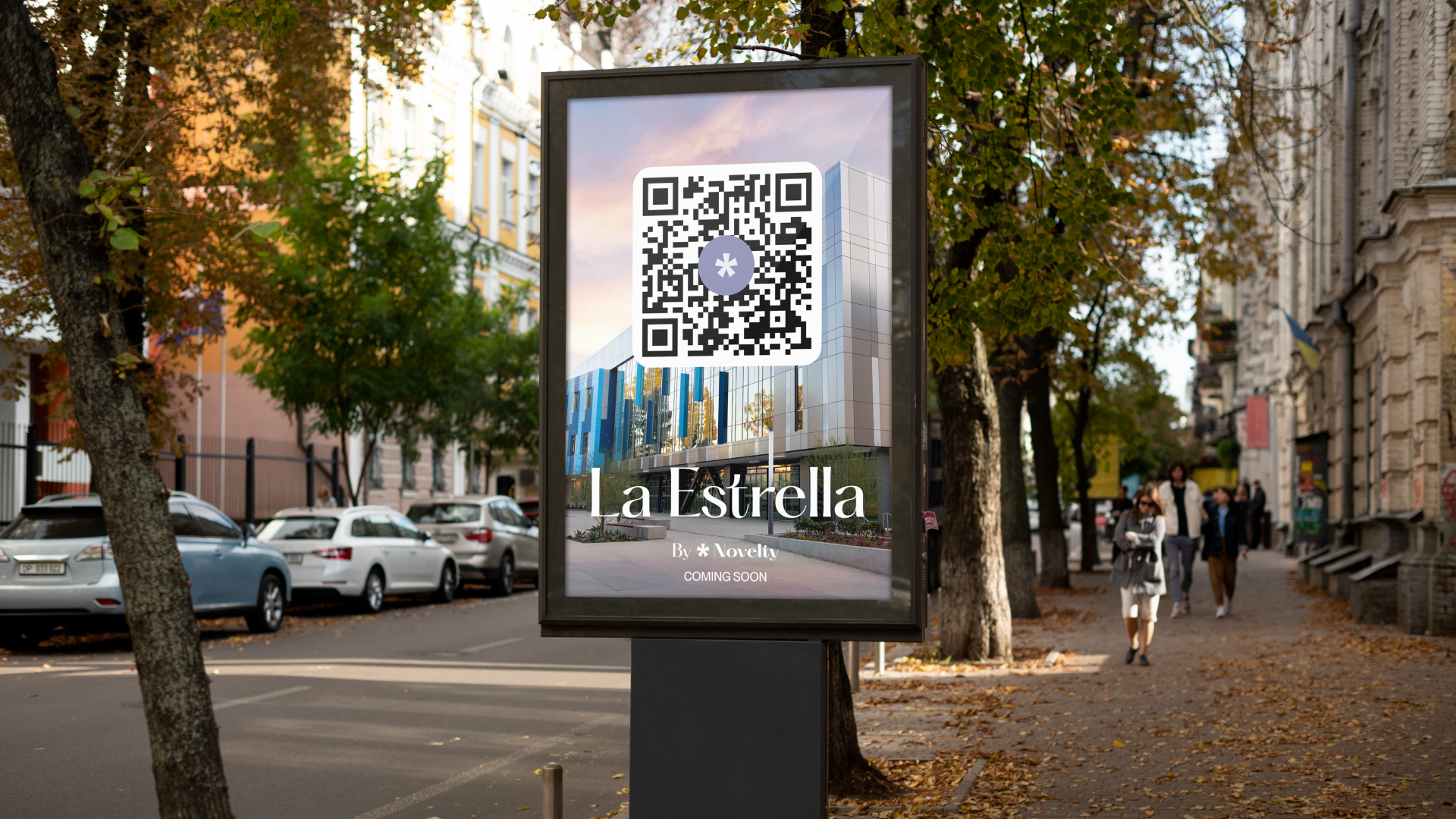 Street billboard designed by VX.STUDIO for Novelty, promoting the upcoming “La Estralla” development.