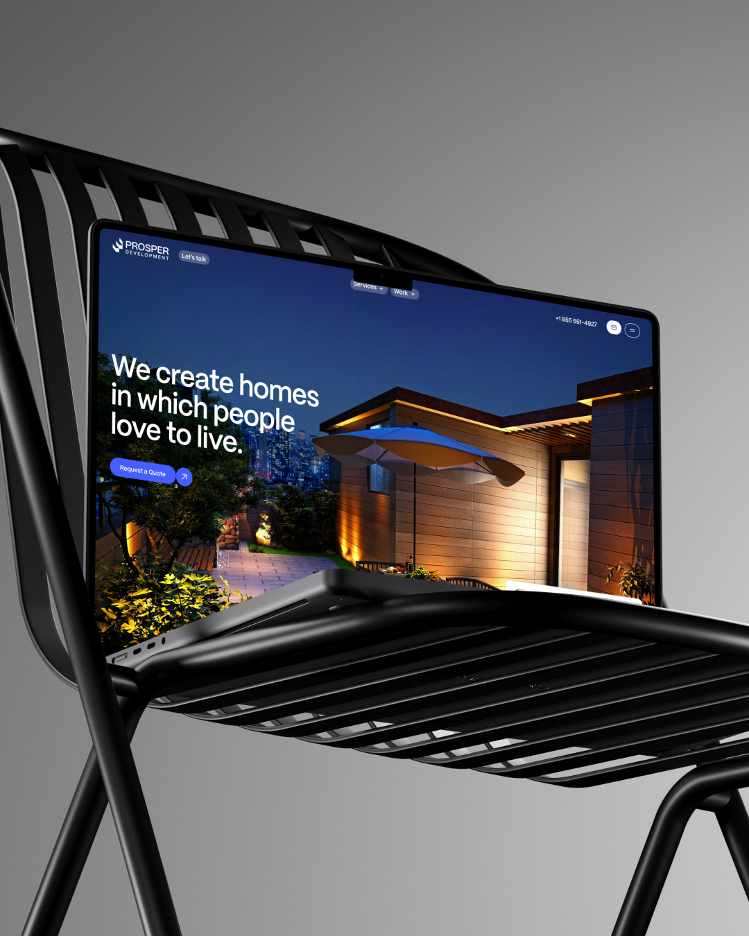 Prosper Development homepage on a laptop, designed and developed by VX.STUDIO, introducing its renovation and construction services in San Francisco.