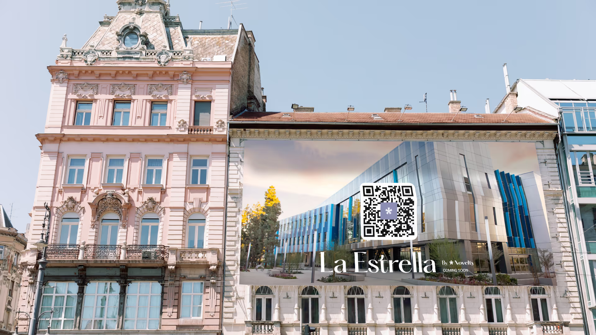 Billboard on a building designed by VX.STUDIO for Novelty, promoting the upcoming La Estrella development.