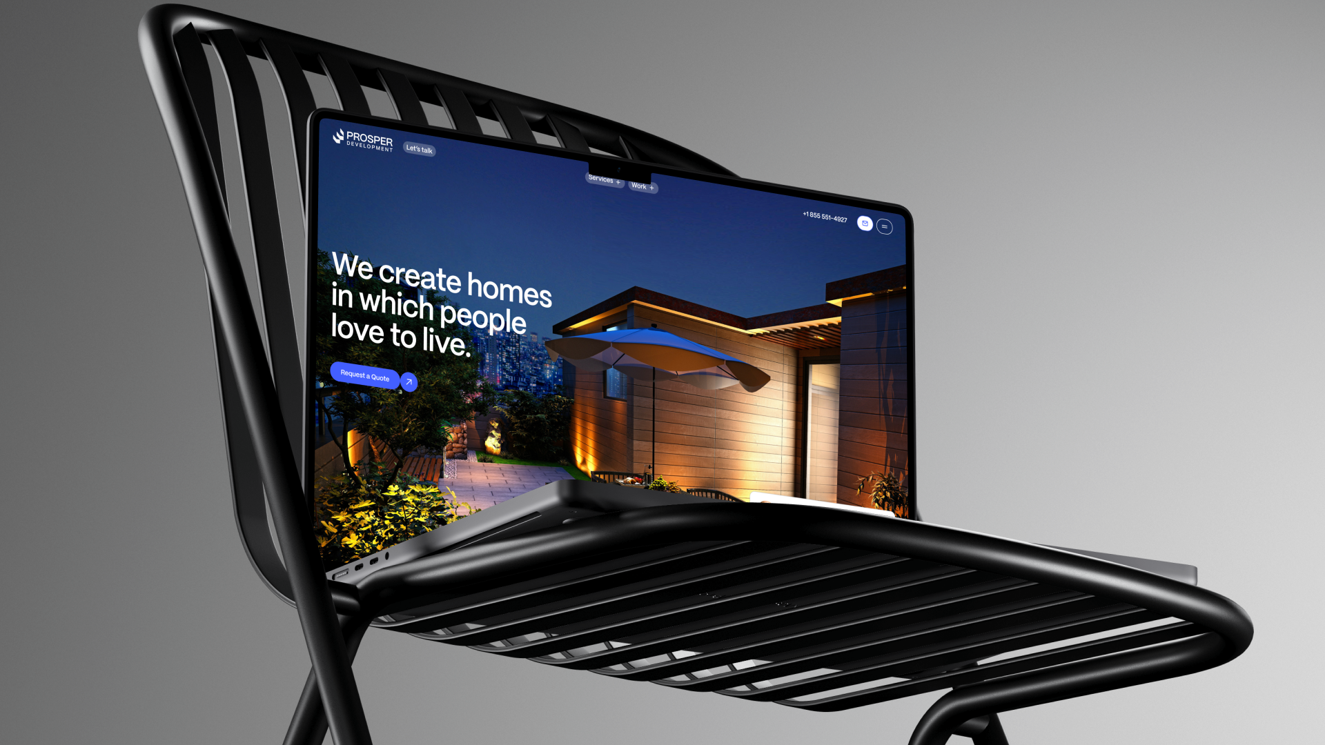 Prosper Development homepage on a laptop, designed and developed by VX.STUDIO, introducing its renovation and construction services in San Francisco.