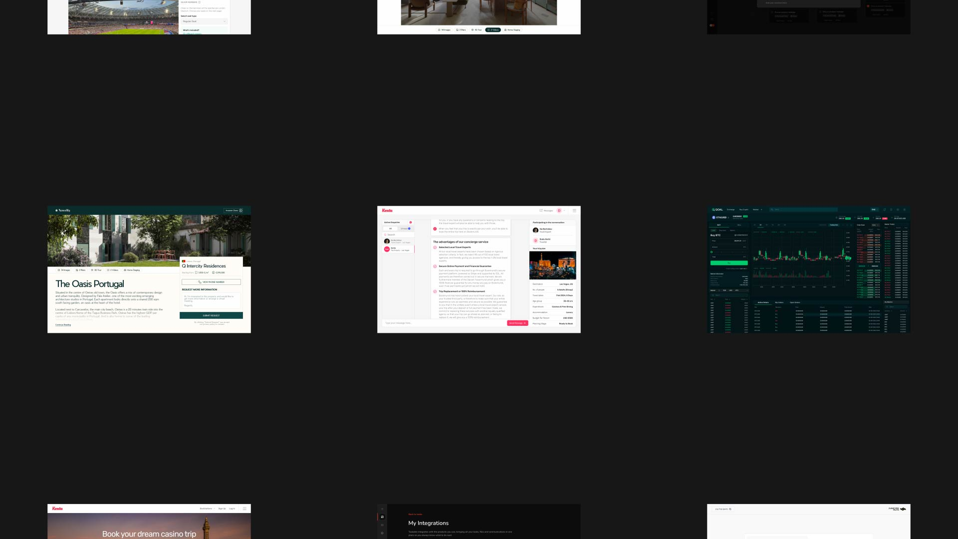 Grid of custom web application interfaces designed and built by VX.STUDIO.