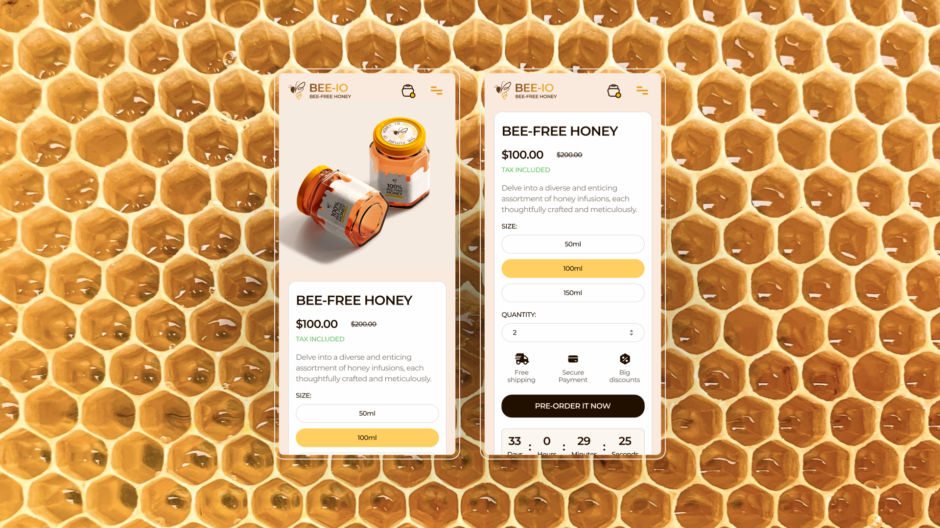 Bee-io product page on mobile, with product details and an option to order.