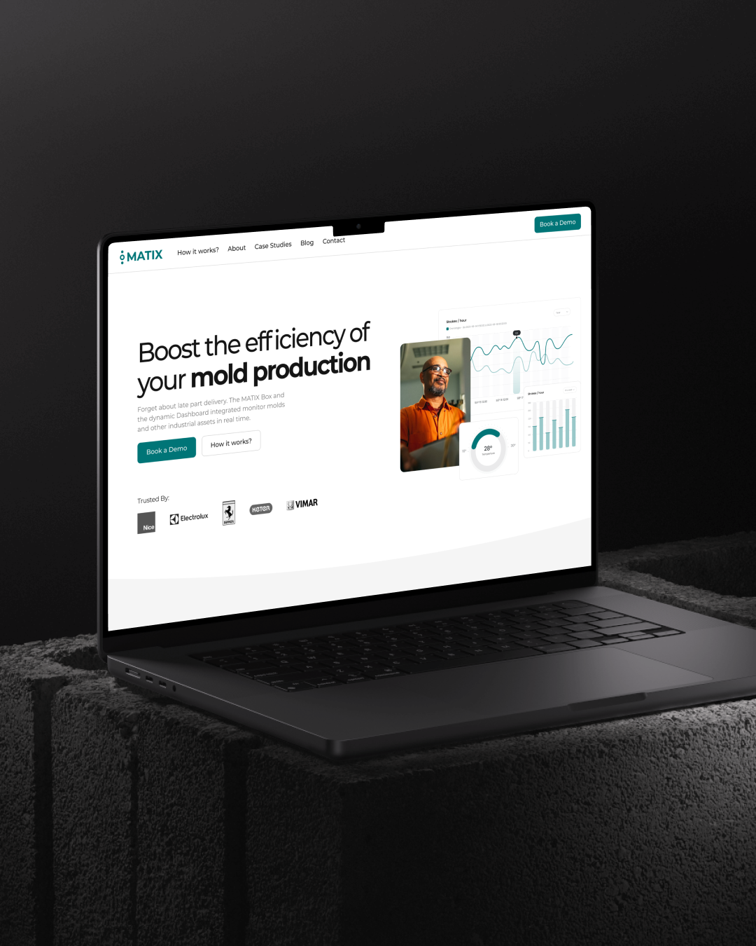 Matix website homepage on a laptop, redesigned and developed by VX.STUDIO.