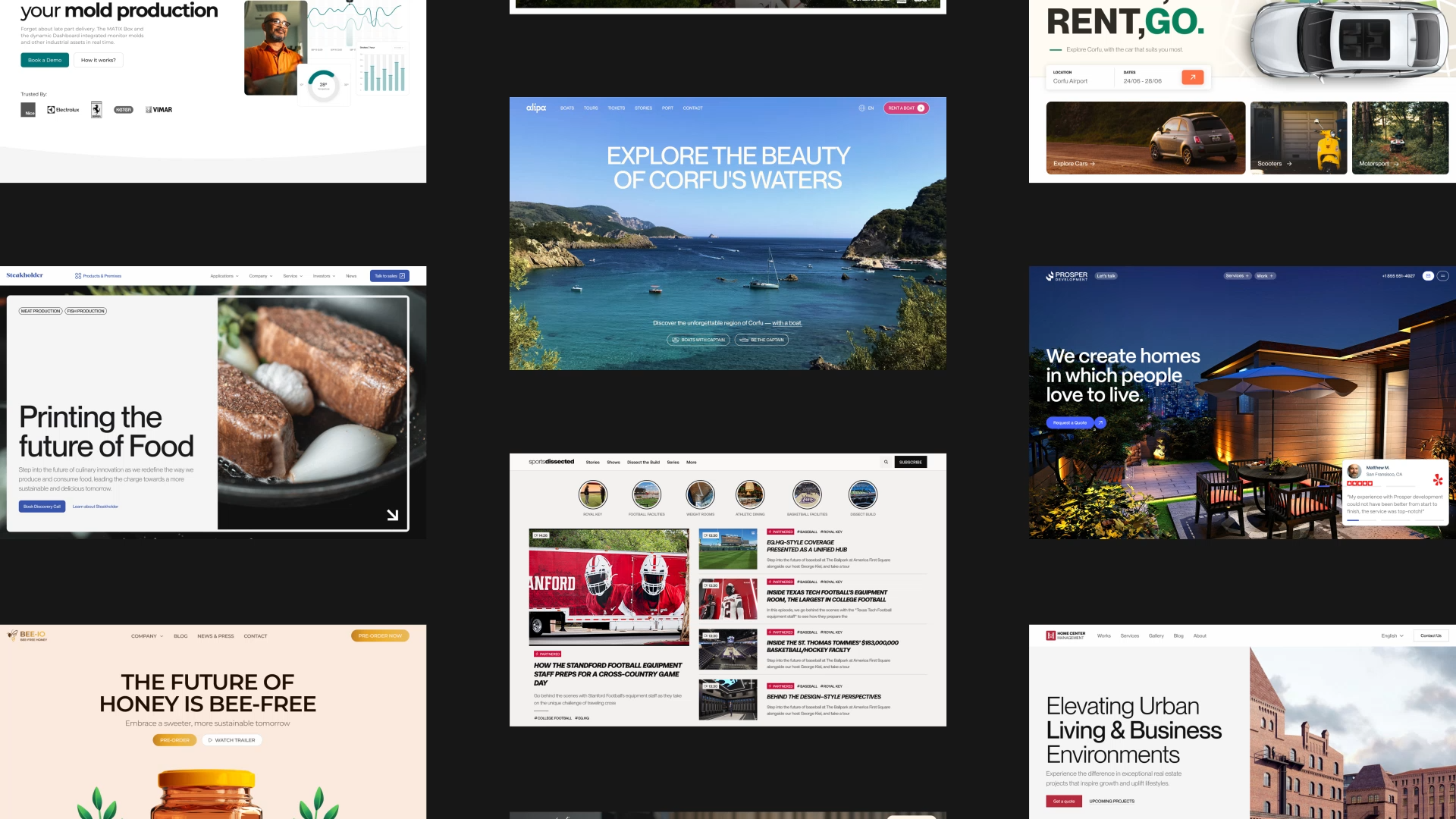 Grid of website homepages designed and developed by VX.STUDIO.