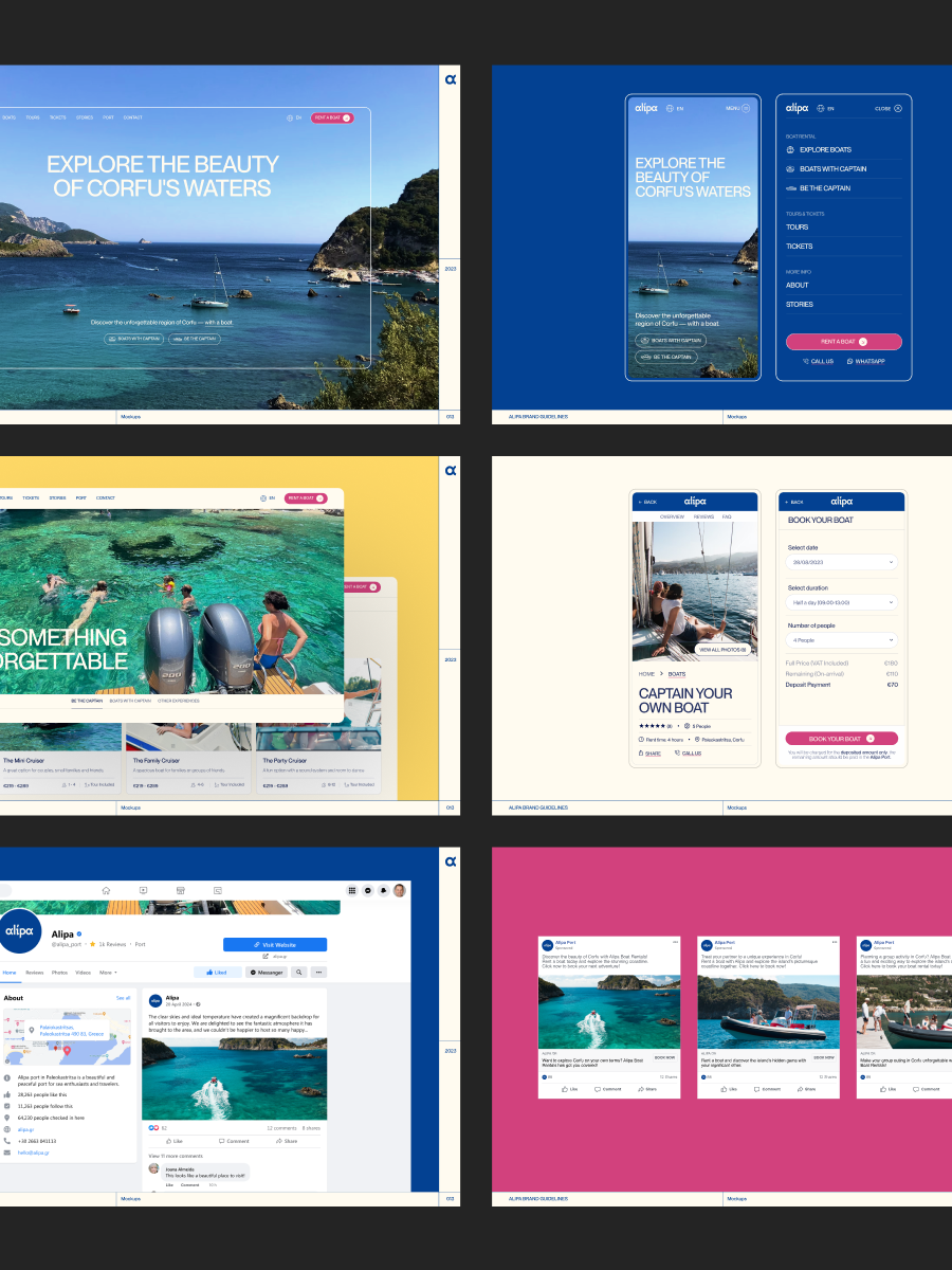 Brand identity applied across a website, social profiles, and digital assets.